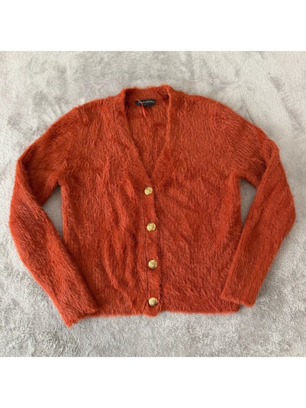 Banana Republic Eyelash Sweater Cardigan Womens SMALL Rust Orange Gold Buttons